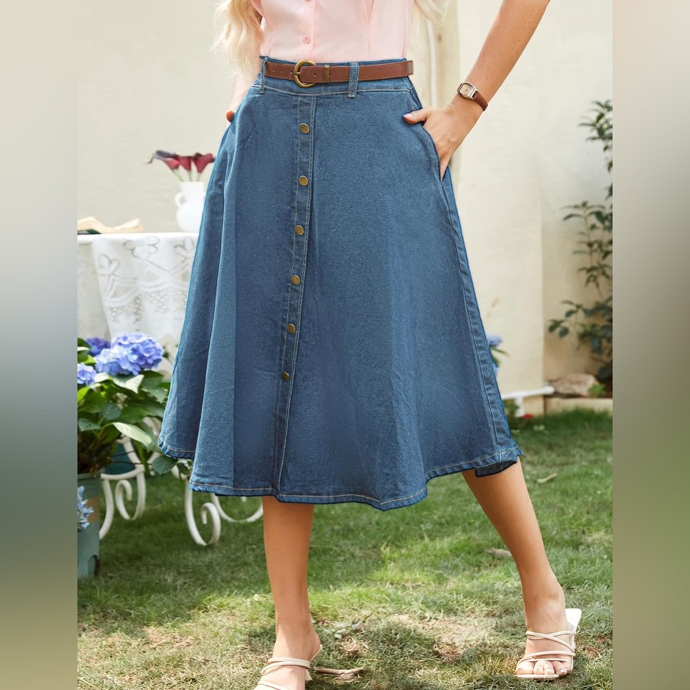 NWT Denim Blue Button-Down Skirt - Picture 2 of 8